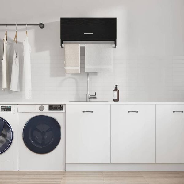 vidaXL Garderobna omara s predalom Črna Orehovina 70 x 32,5 x 35 cm