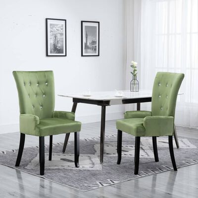 vidaXL Jedilni stol z naslonjali za roke 2 kosa svetlo zelen žamet