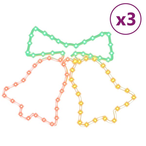 vidaXL Figura božičnega zvonca z 72 LED lučkami 3 kosi 50x56 cm