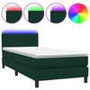 vidaXL Box spring postelja z vzmetnico LED Temno zelena 100x220 cm Žamet