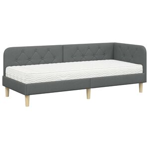 vidaXL Kotna postelja z vzmetnico Temno siva 80 x 200 cm blago