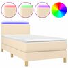 vidaXL Box spring postelja z vzmetnico LED krem 90x200 cm blago