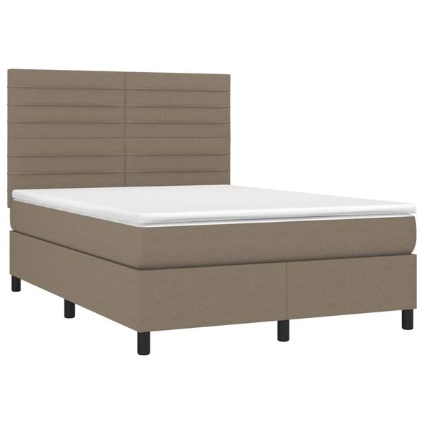 vidaXL Box spring postelja z vzmetnico LED taupe 140x190 cm blago