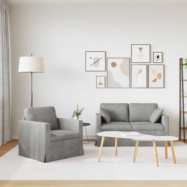 vidaXL Kavč 2 pcs Svetlo siva 138 x 78 x 80 cm Žamet