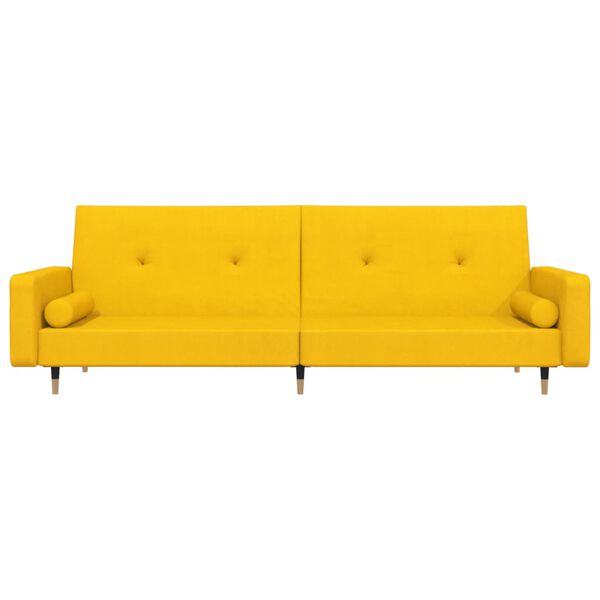 vidaXL Raztegljiv kavč dvosed z blazinama rumen žamet