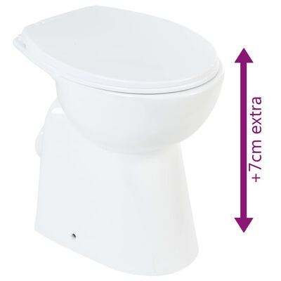 vidaXL Visoka WC školjka brez roba počasno zapiranje 7 cm višja bela