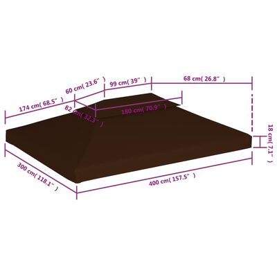 vidaXL Streha za paviljon 2-delna 310 g/m² 4x3 m rjava