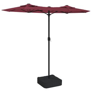 vidaXL Dvojni senčnik z LED diodami bordo rdeč 316x145 cm