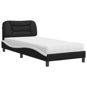 vidaXL Postelja z vzmetnico Hvar črna in bela 80x200 cm umetno usnje