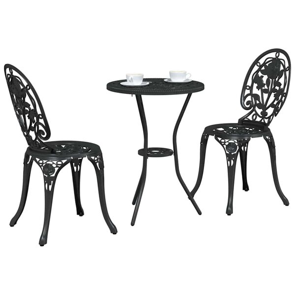 vidaXL Vrtnik Bistro Set 3 pcs Črna Aluminij
