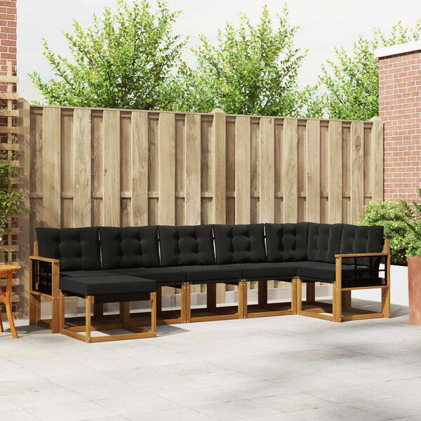 vidaXL Zunanja garnitura za sedenje z blazino 7 pcs Naravna in črna