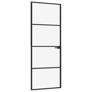 vidaXL Notranja vrata črna 76x201,5 cm kaljeno steklo & aluminij tanka