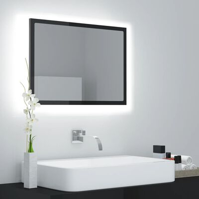 vidaXL LED kopalniško ogledalo visok sijaj sivo 60x8,5x37 cm akril