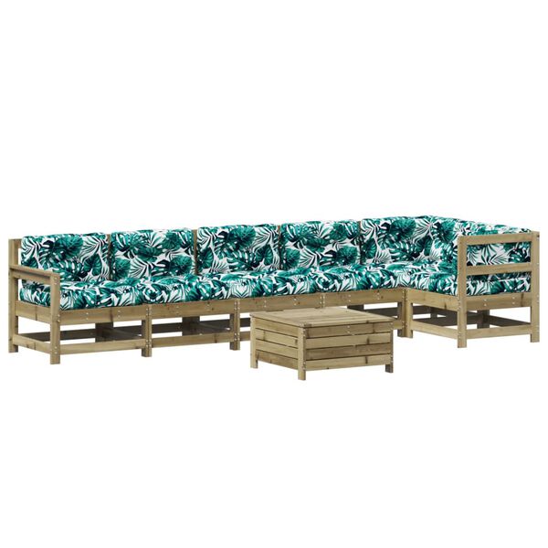 vidaXL Vrtna garnitura 7-delna z blazinami impregnirana trdna borovina