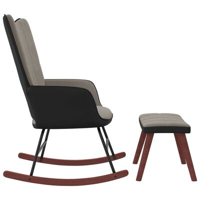 vidaXL Gugalni stol s stolčkom svetlo siv žamet in PVC