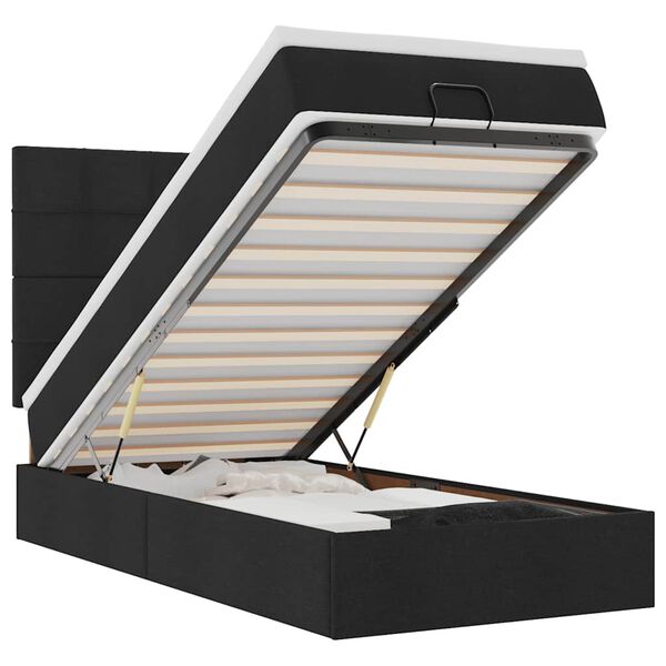 vidaXL Otomanska postelja z vzmetnico črn 90x200 cm blago