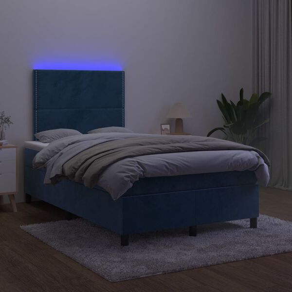 vidaXL Box spring postelja z vzmetnico LED temno modra 120x200cm žamet