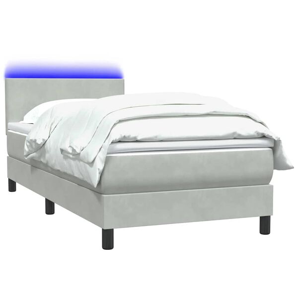 vidaXL Box spring postelja z vzmetnico LED Svetlo siva 90x210 cm Velvet