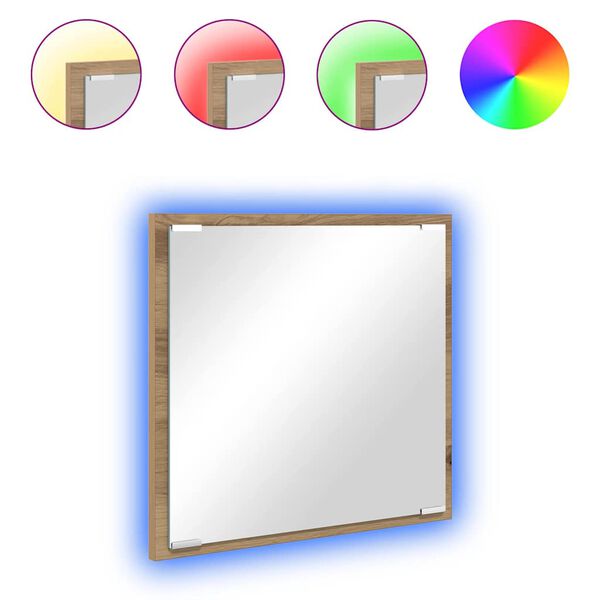 vidaXL LED kopalni&scaron;ko ogledalo Umetni hrast 40 x 37 x 8.5 cm