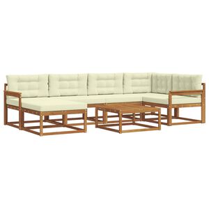 vidaXL Zunanja garnitura za sedenje z blazino 7 pcs Naravna in smetana