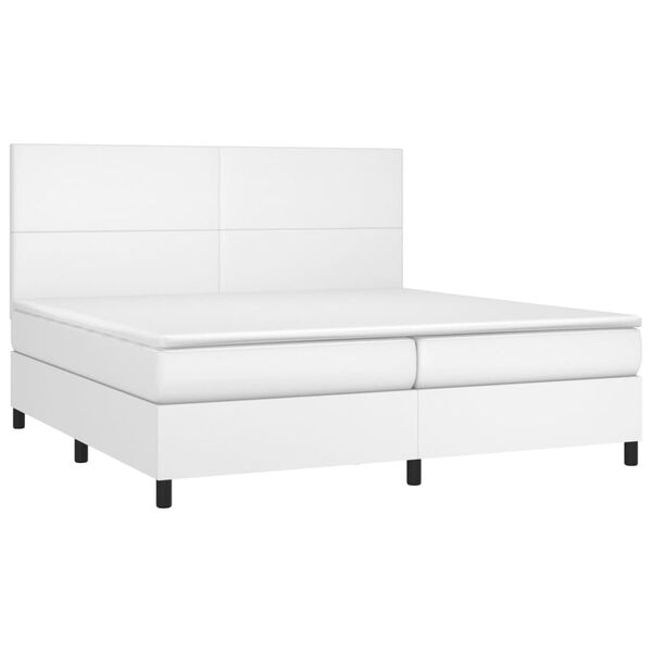 vidaXL Box spring postelja z vzmetnico LED bela 200x200cm umetno usnje