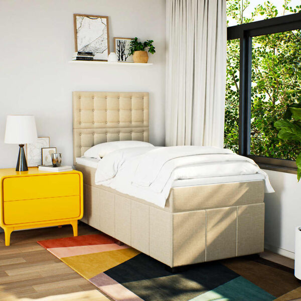 vidaXL Box spring postelja z vzmetnico krem 90x200 cm blago