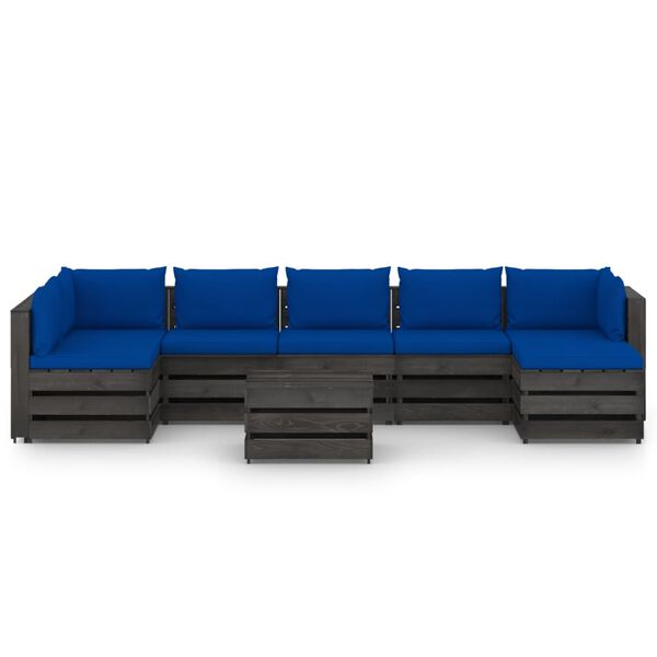 vidaXL Vrtna sedežna garnitura 8-delna z blazinami siv impregn. les