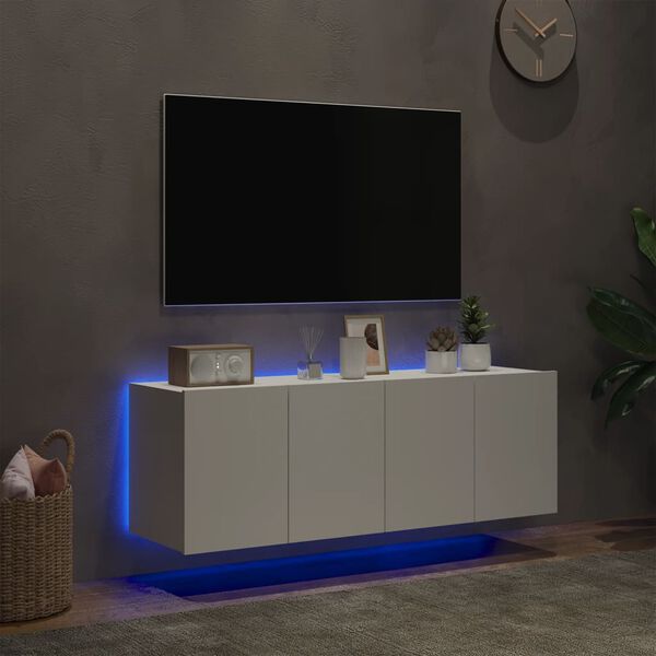 vidaXL Stenske TV omarice z LED lučkami 2 kosa bela 60x35x41 cm