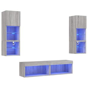 vidaXL Komplet TV omaric LED 6-delni siva sonoma inženirski les