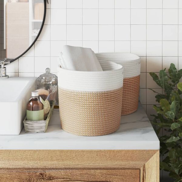 vidaXL Košara za shranjevanje 2 kosa rjava in bela Ø28x28 cm bombaž