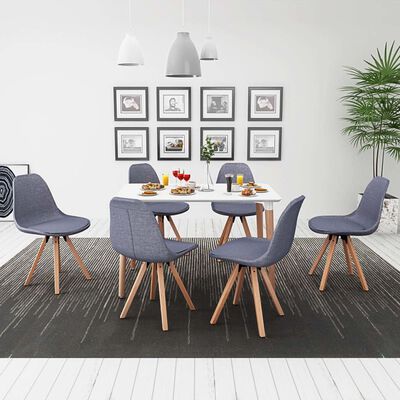 vidaXL Garnitura jedilne mize in stolov 7-delna bela in svetlo siva