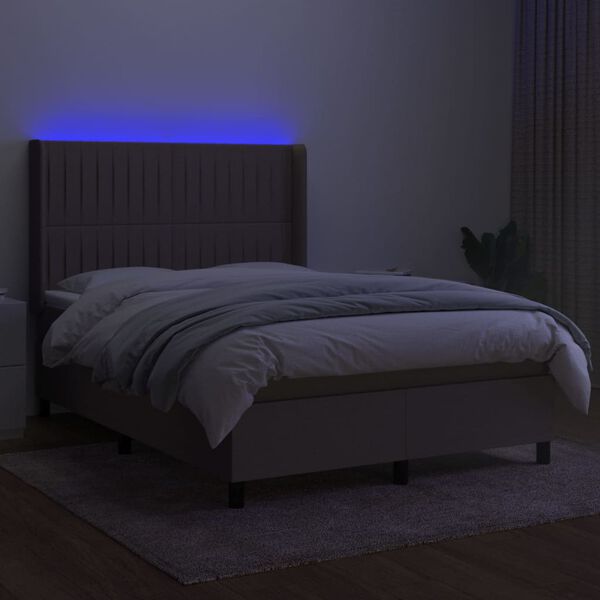 vidaXL Box spring postelja z vzmetnico LED taupe 140x200 cm blago