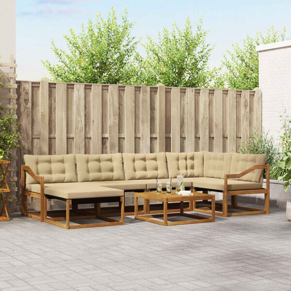 vidaXL Zunanja garnitura za sedenje z blazino 19 pcs Naravna in bež