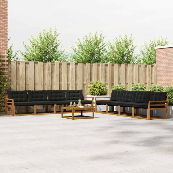 vidaXL Zunanja garnitura za sedenje z blazino 9 pcs Naravna in črna