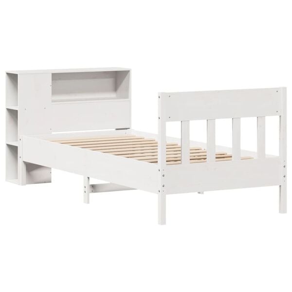 vidaXL Knjižna postelja brez vzmetnice bela 75x190 cm trdna borovina