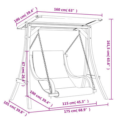 vidaXL Gugalni stol z blazino in nadstreškom trdna smrekovina