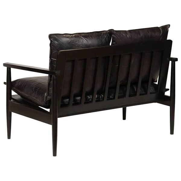 vidaXL Kavč dvosed iz pravega usnja in akacijevega lesa črne barve