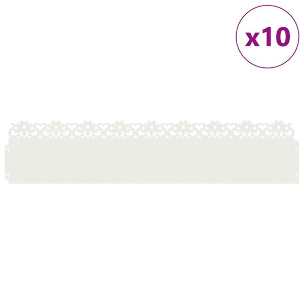 vidaXL Robniki za trato 10 pcs Bela 103 x 0,05 x 22 cm Jeklo