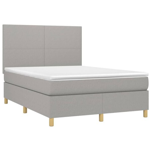 vidaXL Box spring postelja z vzmetnico svetlo siva 140x200 cm blago
