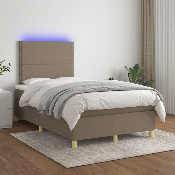 vidaXL Box spring postelja z vzmetnico LED taupe 120x200 cm blago