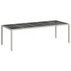 vidaXL Vrtna miza bela 250x100x75 cm poli ratan in kaljeno steklo