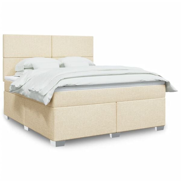 vidaXL Box spring postelja z vzmetnico krem 180x200 cm blago