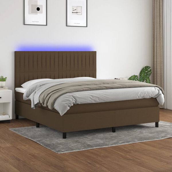 vidaXL Box spring postelja z vzmetnico LED temno rjava 160x200cm blago