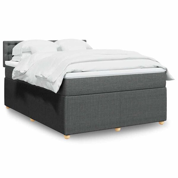 vidaXL Box spring postelja z vzmetnico temno siva 160x200 cm blago