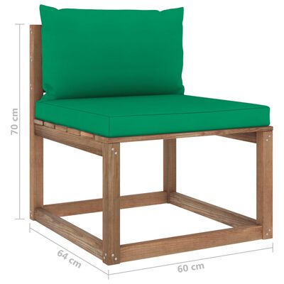 vidaXL Vrtni sredinski kavč iz palet z zelenimi blazinami