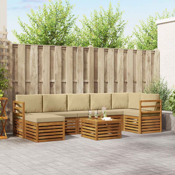 vidaXL Kotna sedežna garnitura z blazino 8 pcs Naravna in bež