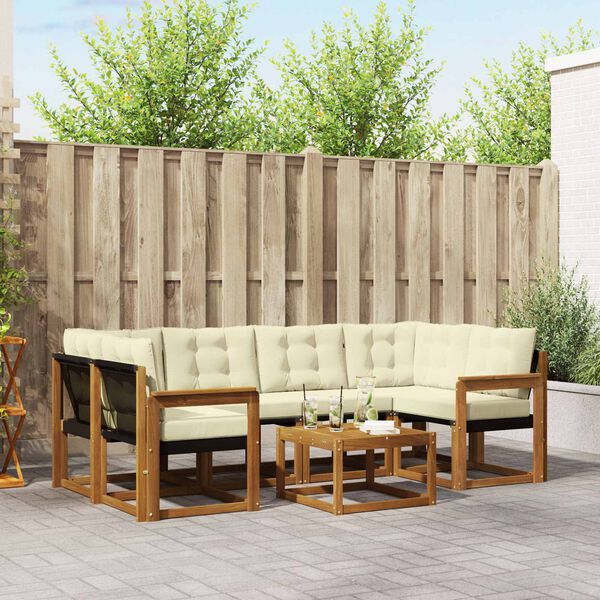 vidaXL Zunanja garnitura za sedenje z blazino 7 pcs Naravna in smetana