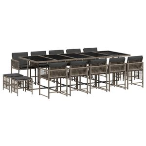 vidaXL Vrtna jedilna garnitura 15-delna z blazinami siv poli ratan