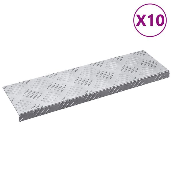 vidaXL Stopnice Pravokotna 10 pcs srebrna 60 x 18 cm Aluminij