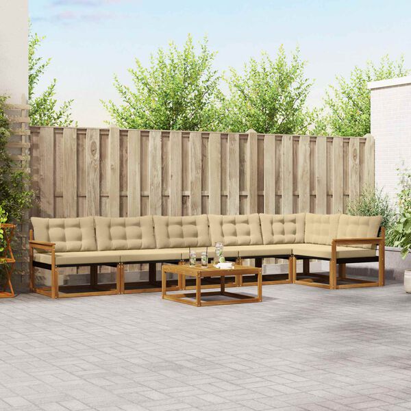 vidaXL Zunanja garnitura za sedenje z blazino 7 pcs Naravna in bež
